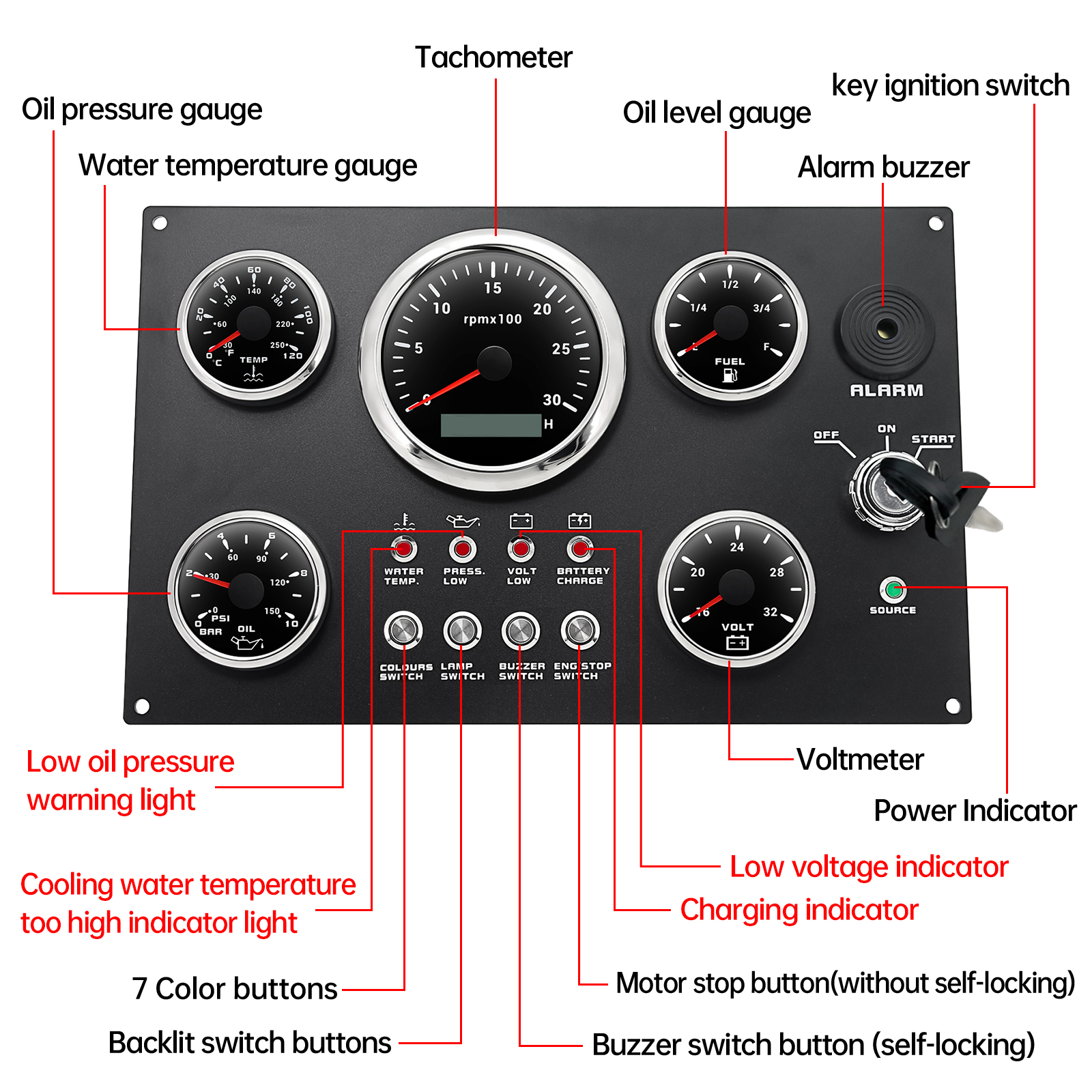 Boat Dashboard 5 Gauge Set 12v - Panel Line Marker ulasan dan harga