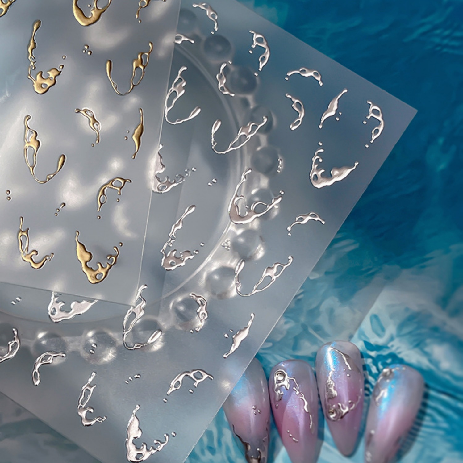 Gold Foil Water Splash 5D Nail - Waterslide Decal Paper ulasan dan harga
