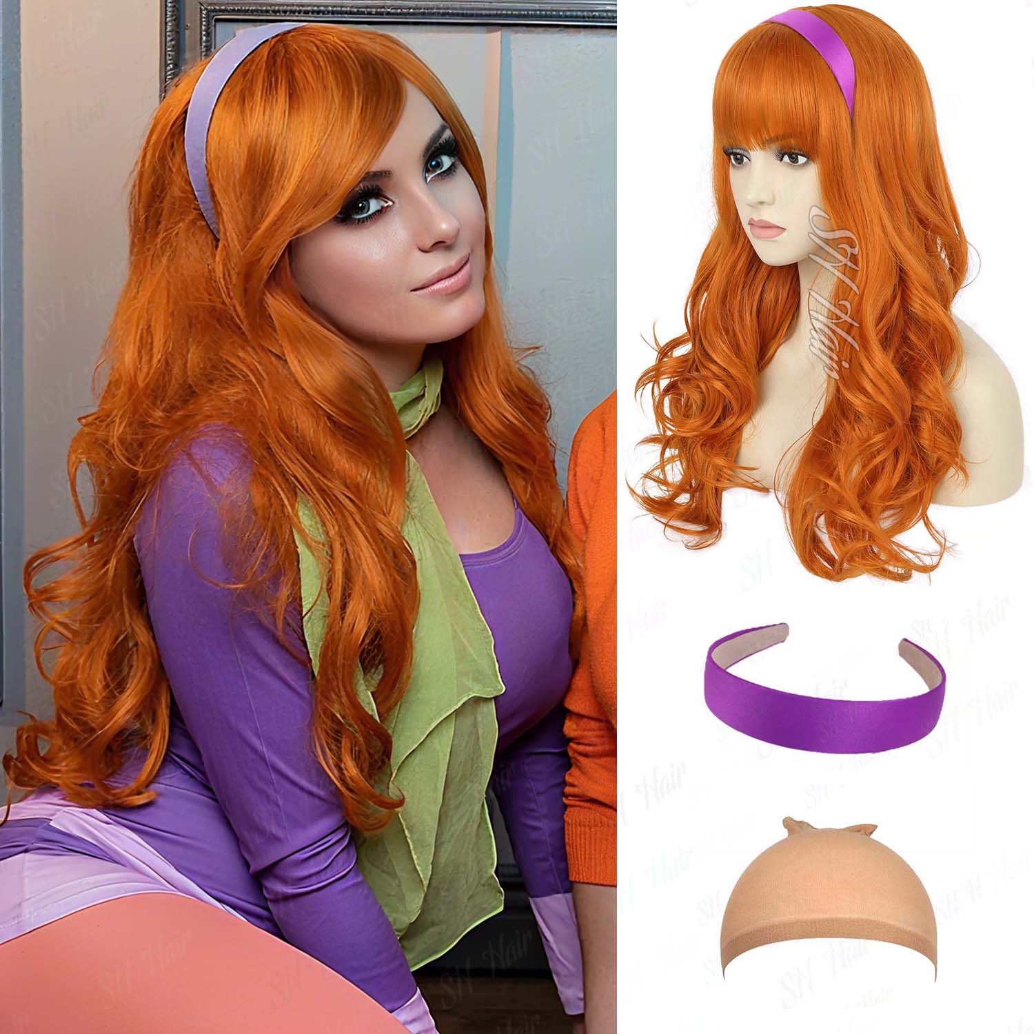Synthetic Long Curly Orange Wi - Magnifier With Light ulasan dan harga