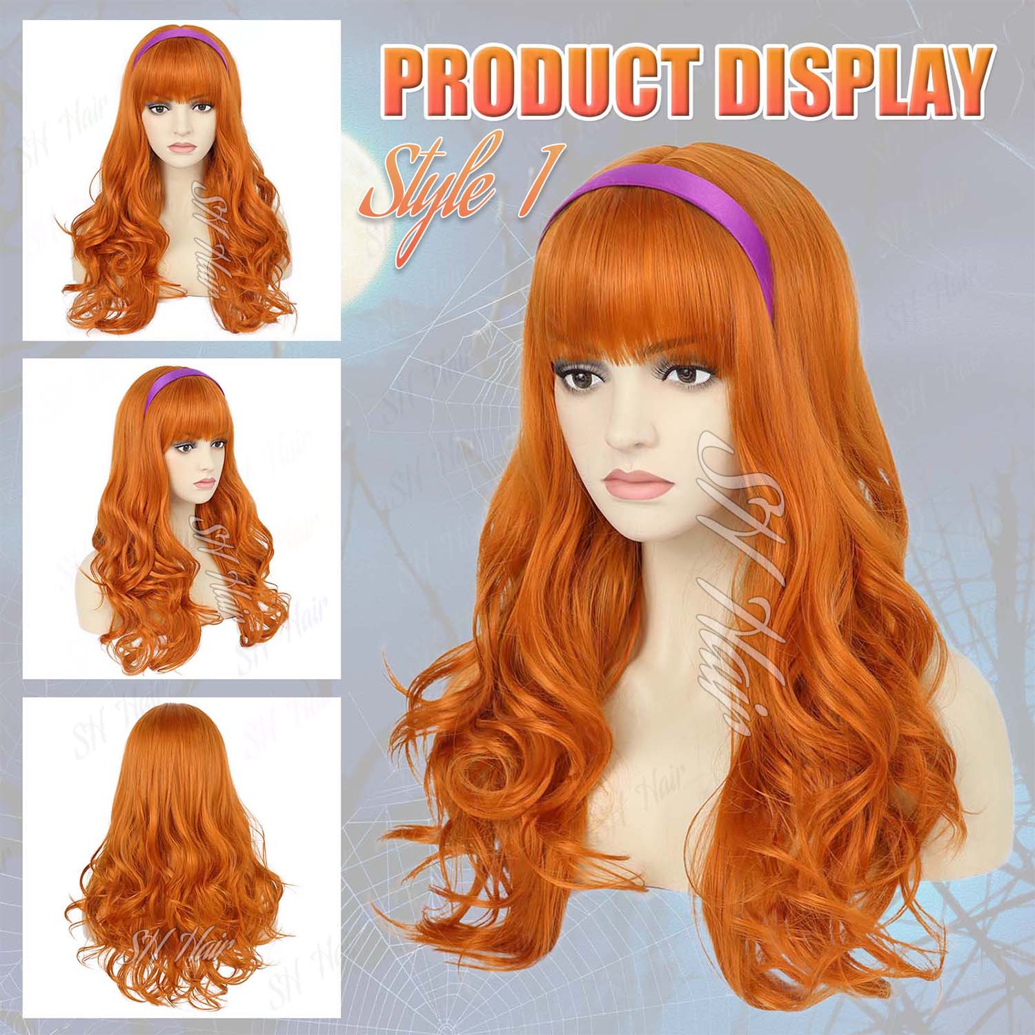 Synthetic Long Curly Orange Wi - Magnifier With Light ulasan dan harga