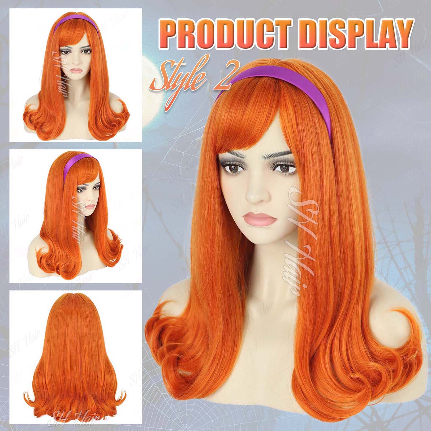 Synthetic Long Curly Orange Wi - Magnifier With Light ulasan dan harga