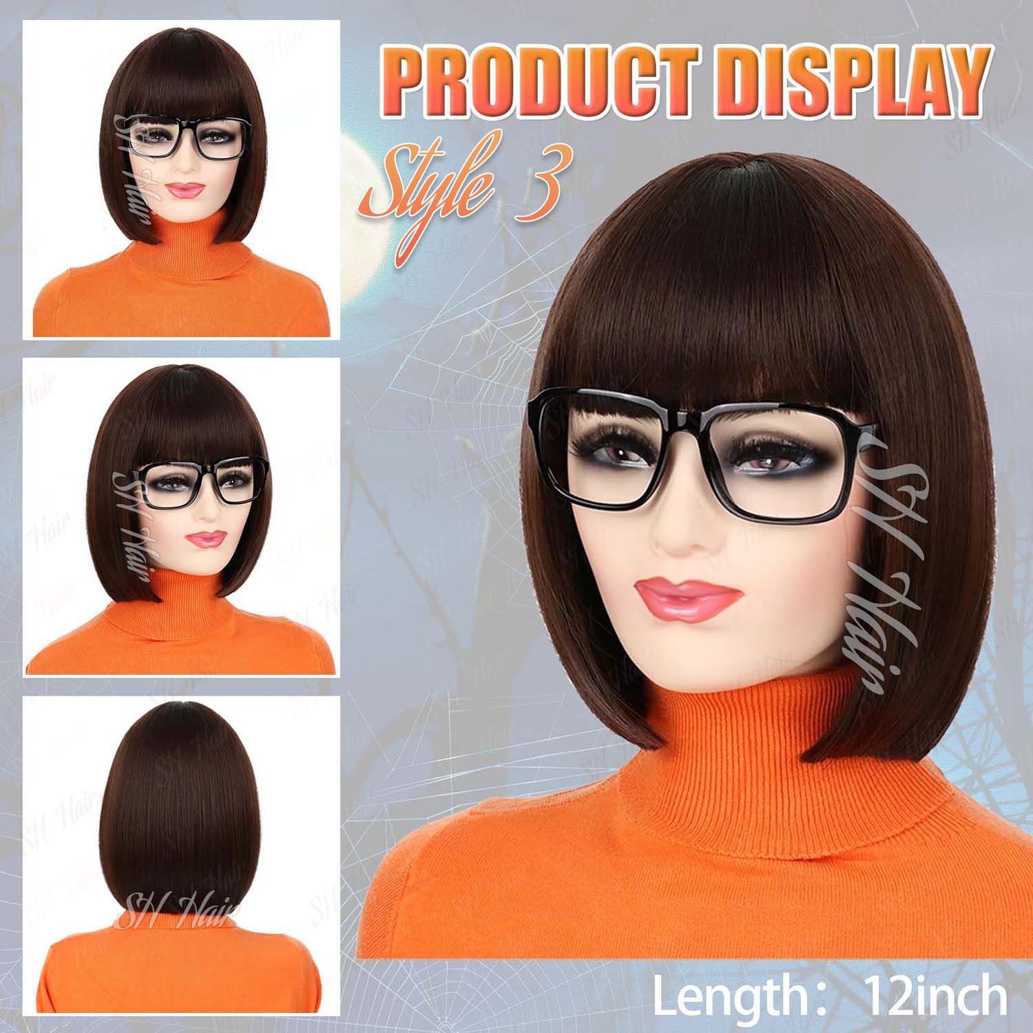 Synthetic Long Curly Orange Wi - Magnifier With Light ulasan dan harga