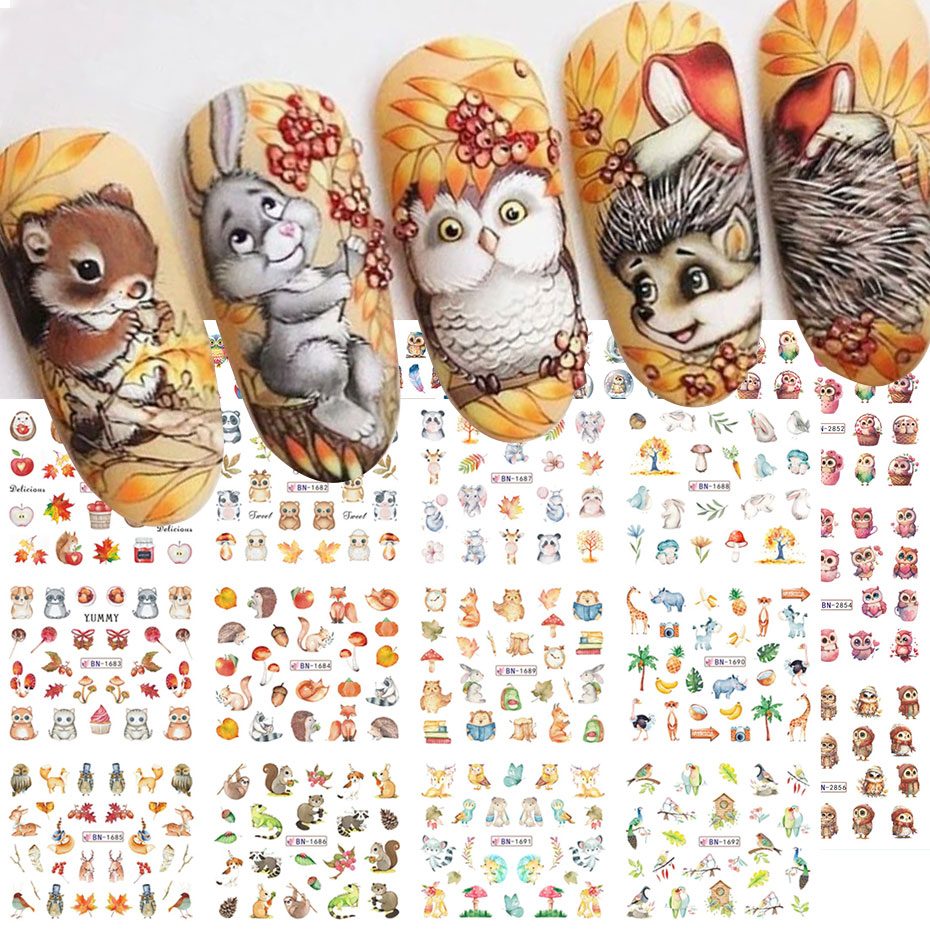 12Design Autumn Animal Nail Ar - Waterslide Decal Paper ulasan dan harga