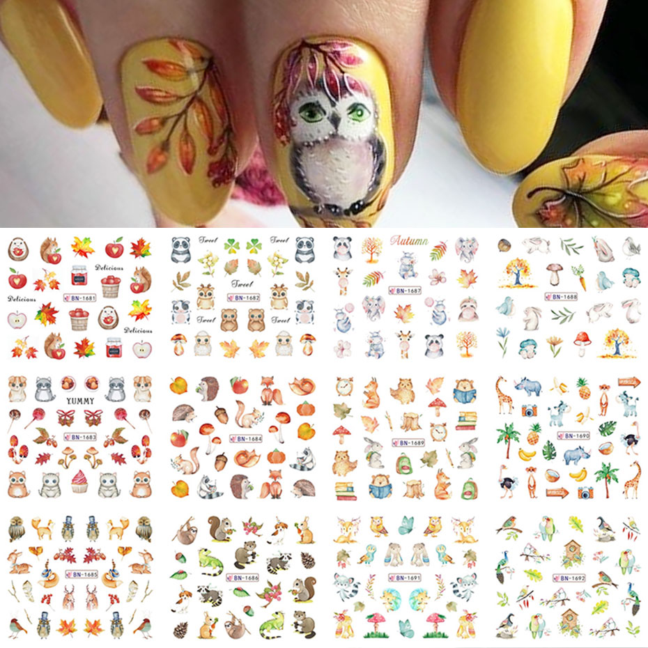 12Design Autumn Animal Nail Ar - Waterslide Decal Paper ulasan dan harga