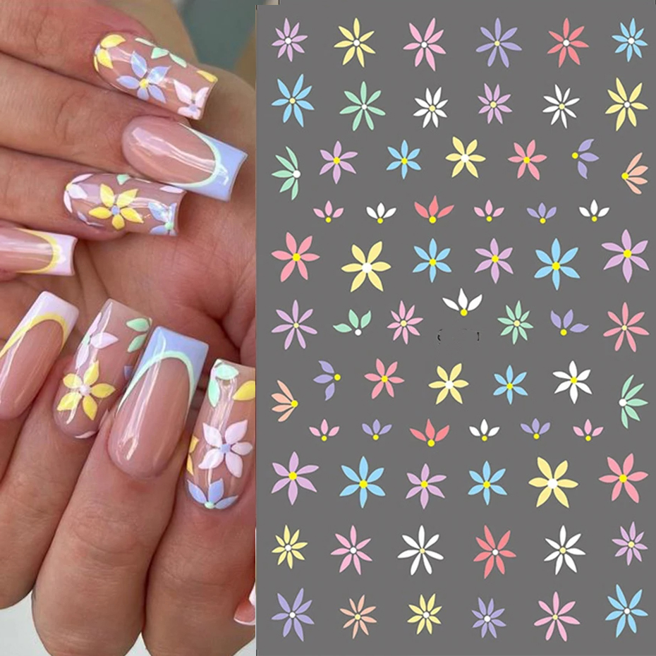 Colorful Flower 3D Nail Sticke - Waterslide Decal Paper ulasan dan harga