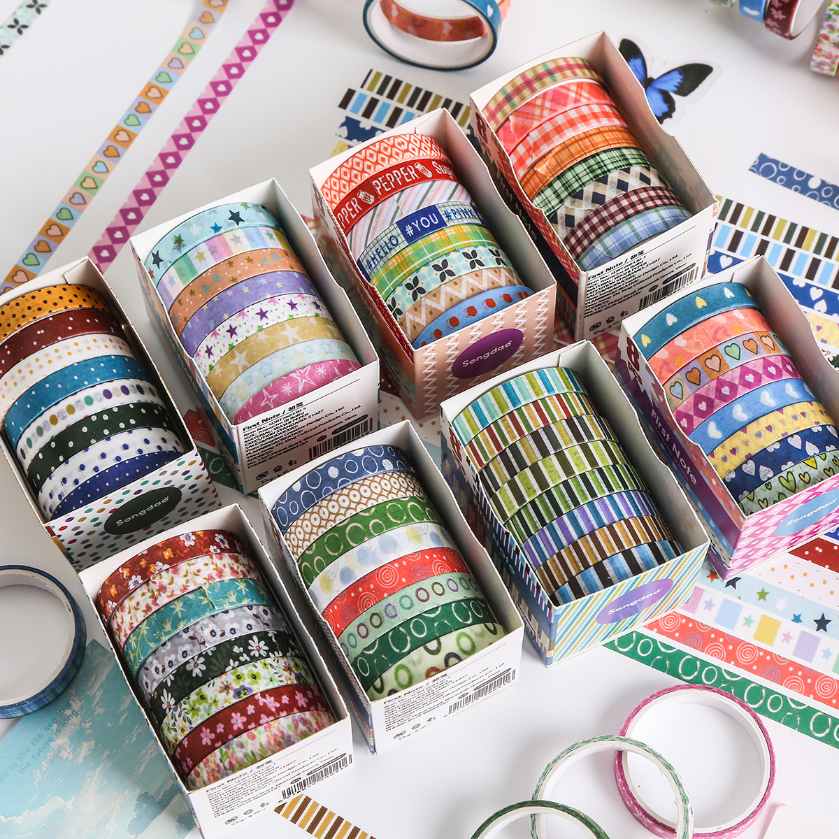 8 Rolls Retro Patterned Washi  - Masking Tape Thin ulasan dan harga