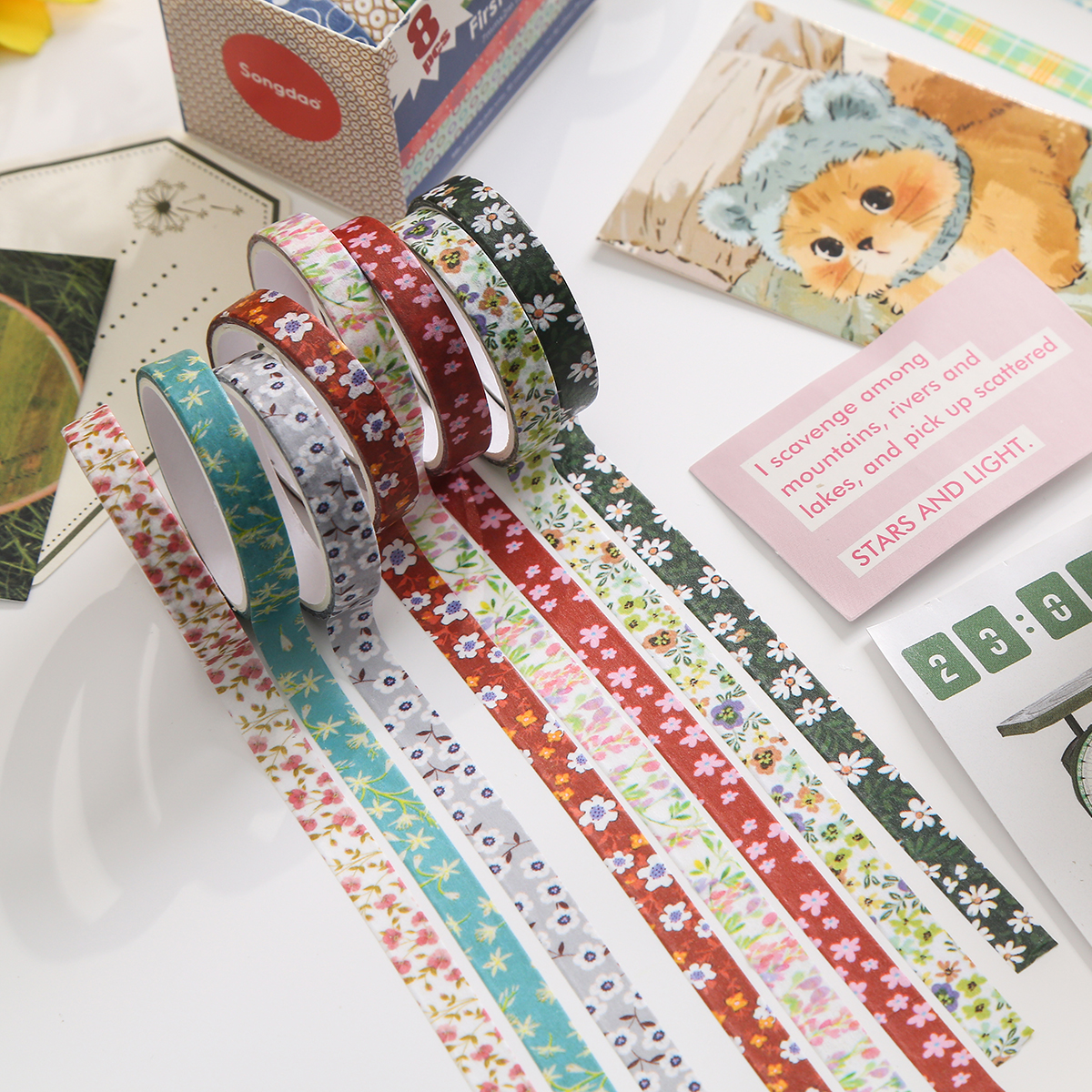 8 Rolls Retro Patterned Washi  - Masking Tape Thin ulasan dan harga