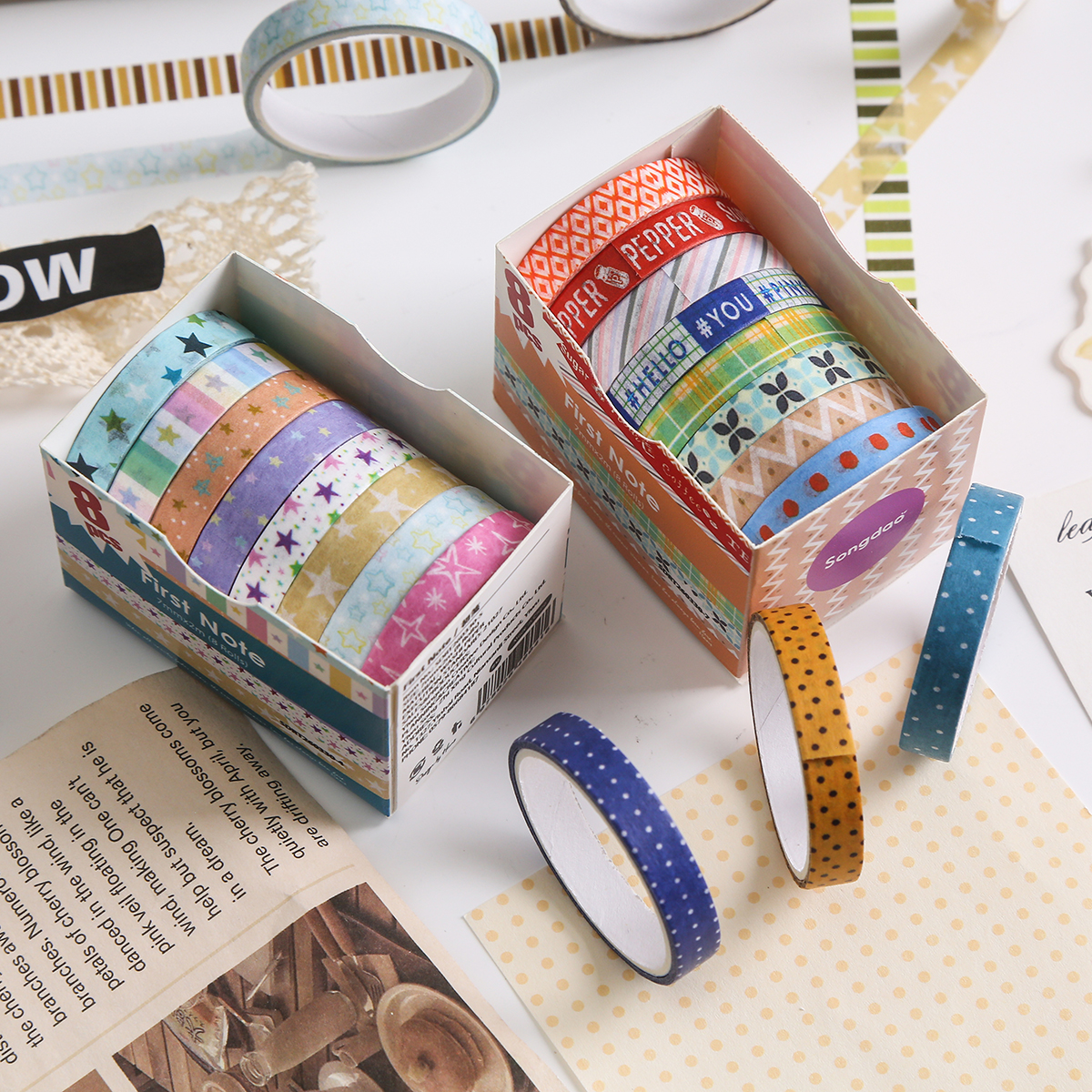 8 Rolls Retro Patterned Washi  - Masking Tape Thin ulasan dan harga